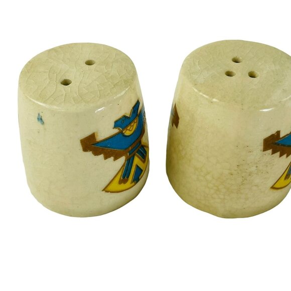 Vintage Set Vintage Aztec Porcelain Salt Pepper Shakers u - Picture 4 of 5
